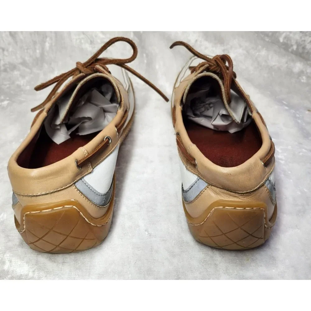 Eaton Men shoes Size 9.5 M Tan & White  Leather‎ Boat Shoes